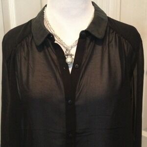 Philosophy black sheer blouse with leather collar